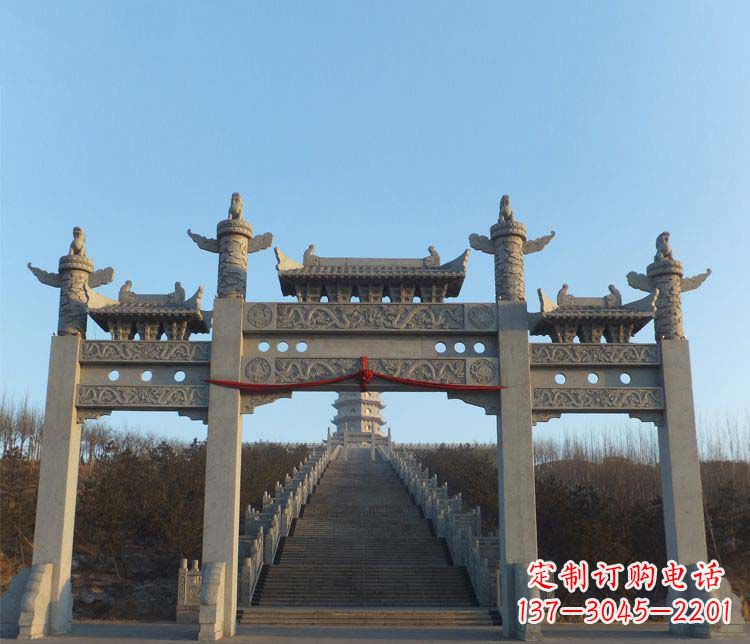 湖北精美大理石三门牌坊雕塑
