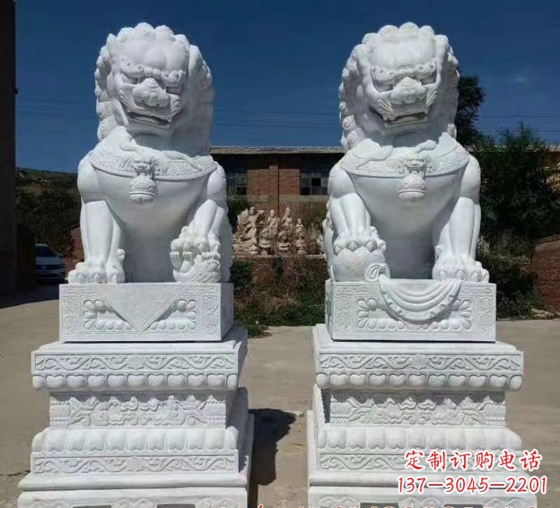 湖北大理石狮子石雕,雕塑定制精美狮子