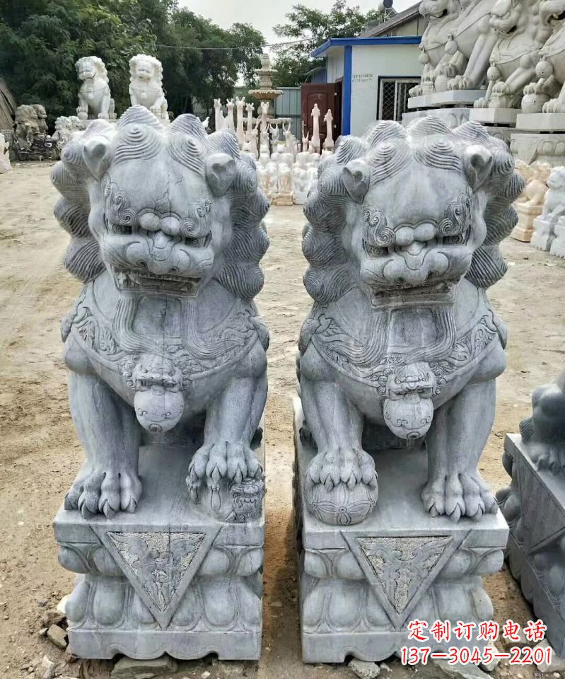 湖北传统工艺精雕大理石狮子石雕塑