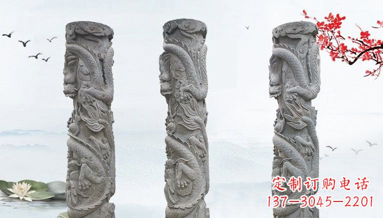 湖北精美大理石龙柱雕塑