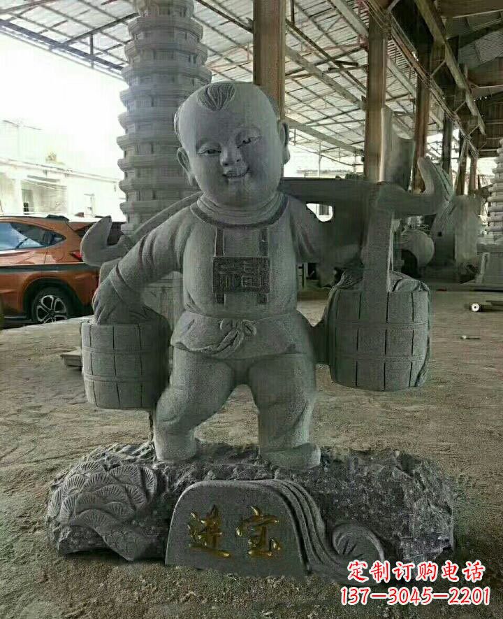 湖北装点童年的大理石招财进宝儿童雕塑