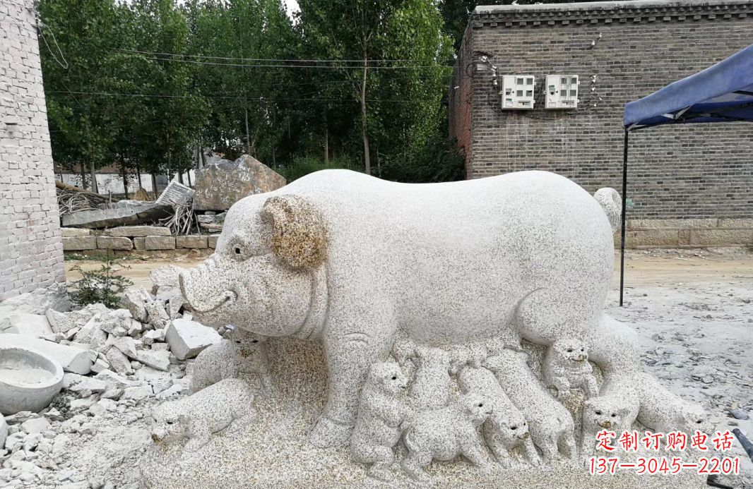 湖北大理石招财小母猪动物雕塑