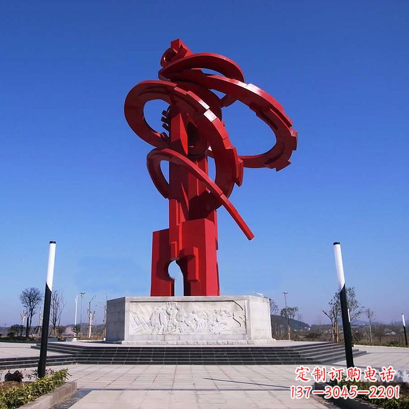 湖北大型龙形不锈钢景观雕塑-广场抽象神兽景观标识