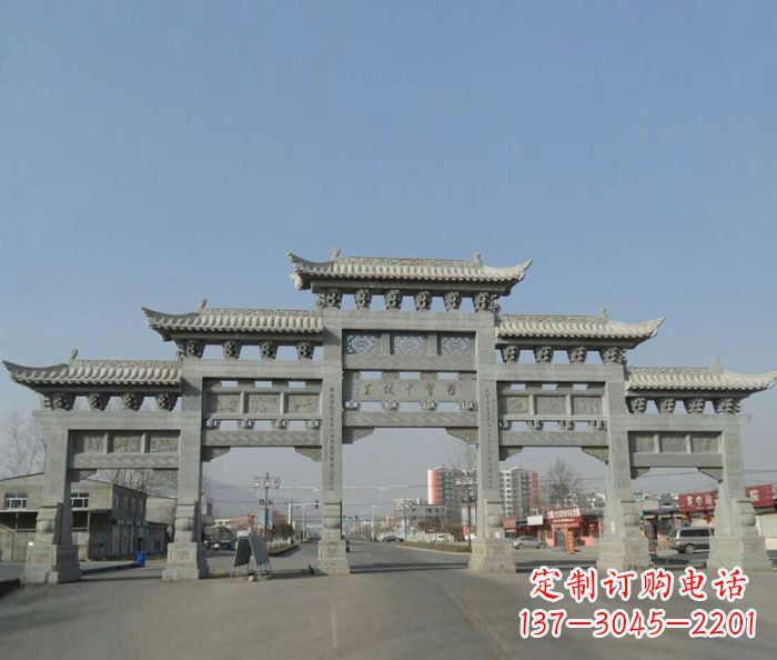 湖北大型五门石雕牌坊 (2)