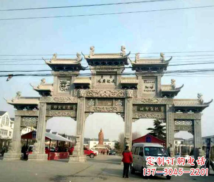 湖北大型五门石雕牌坊 (3)