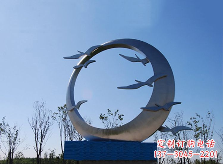 湖北大雁不锈钢景观标识,公园鸟类创意雕塑