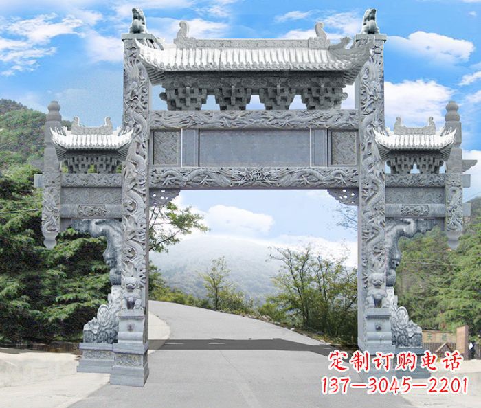湖北单门村口石雕牌坊 (3)