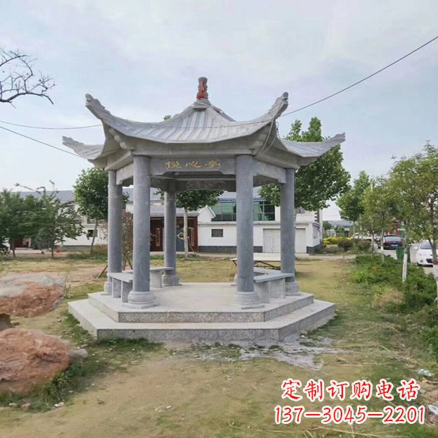 湖北单层六角石凉亭公园亭子
