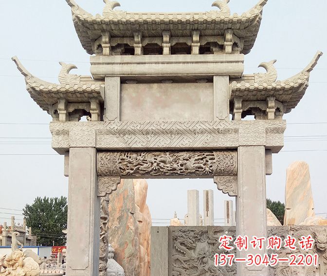 湖北单门大理石牌坊石雕