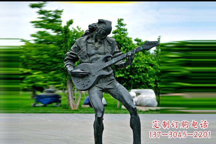 湖北弹吉他的人物公园景观铜雕摆件
