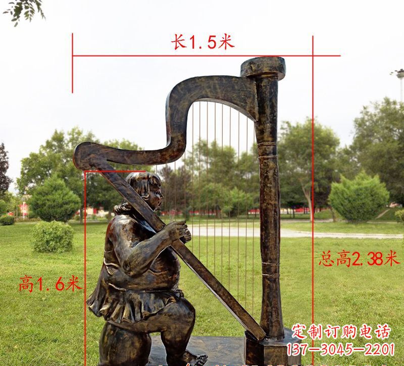 湖北弹竖琴音乐人物铜雕