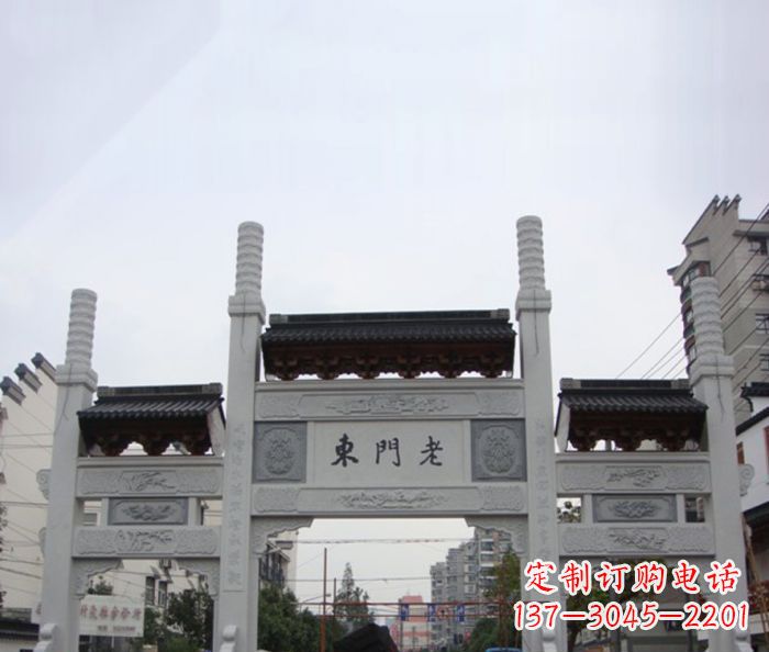 湖北精美三门石牌坊雕塑