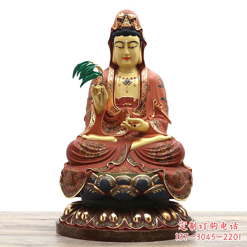 湖北滴水观音彩绘铜雕雕塑摆件