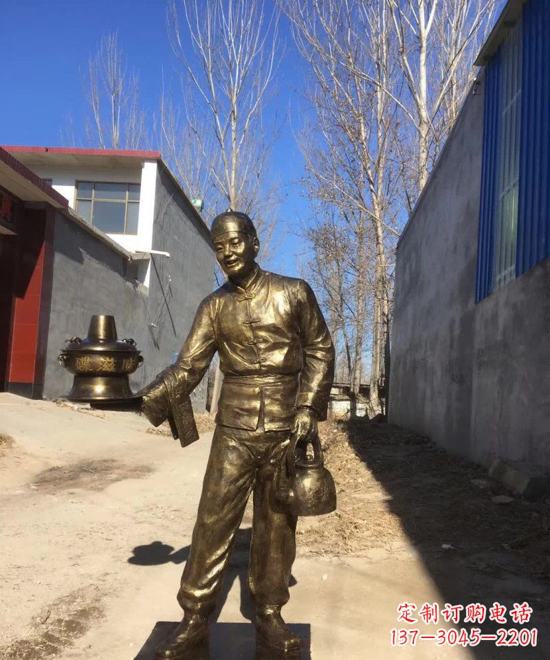 湖北店小二铜雕火锅人物定制