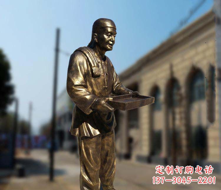湖北古典神秘的店小二人物铜雕