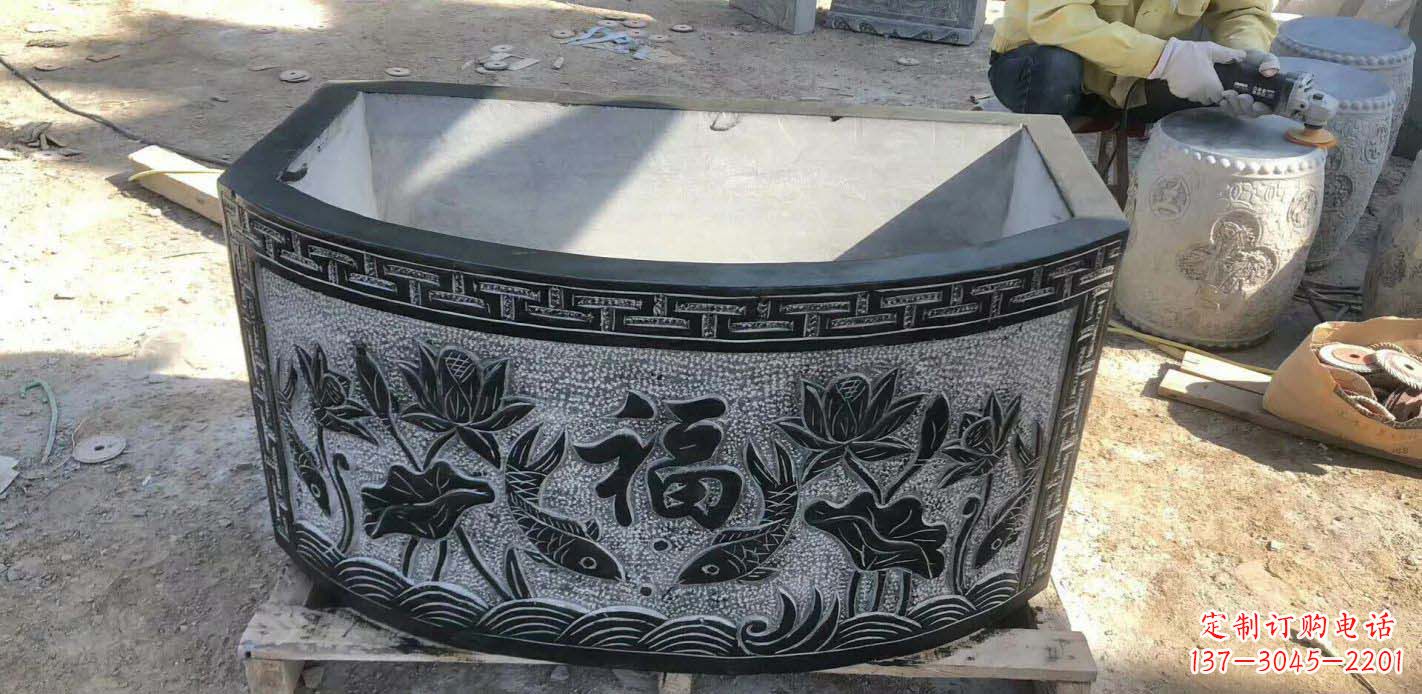湖北方口石浮雕水缸