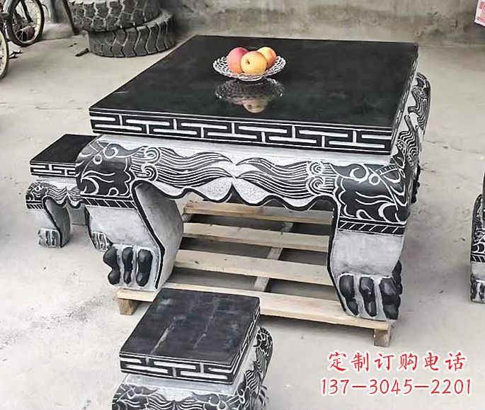 湖北方形仿古石桌凳 (2)
