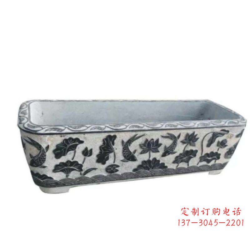 湖北方形水缸石雕