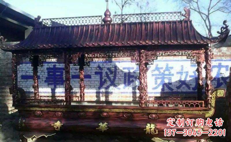 湖北方形寺庙香炉铜雕 (2)