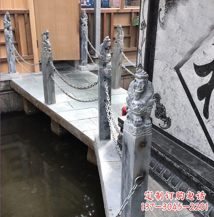 湖北典雅传统的仿古胡人拴马石栏杆雕塑