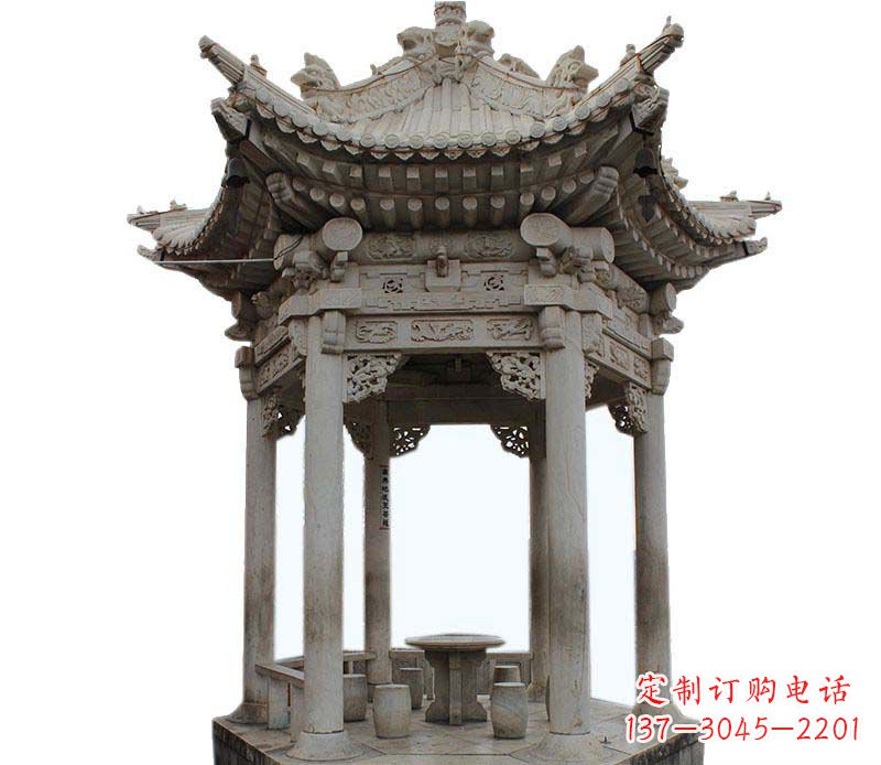 湖北精美仿古六角凉亭石雕