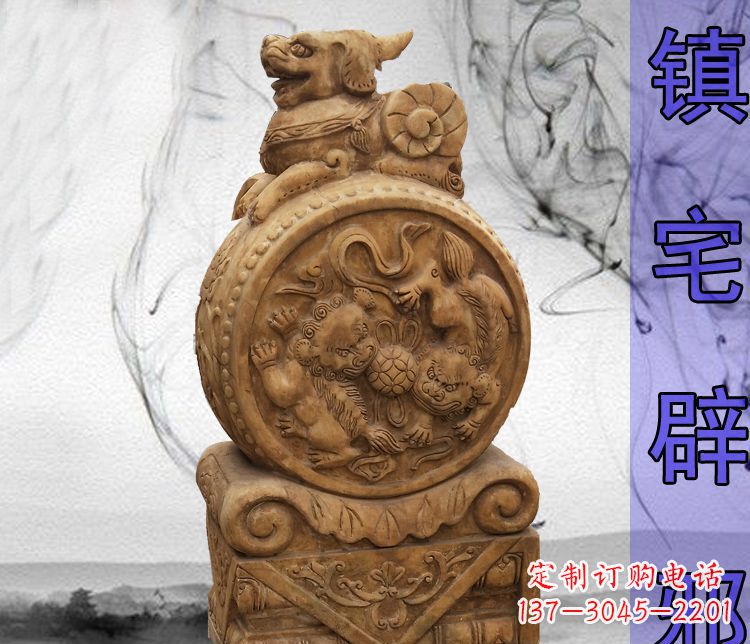 湖北仿古貔貅门墩镇宅辟邪石雕