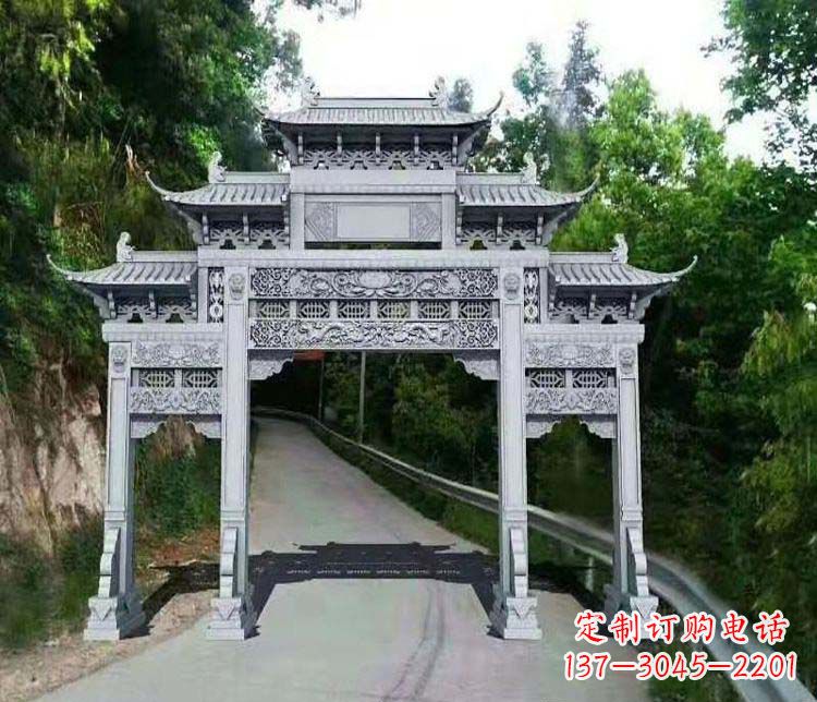 湖北仿古三门牌坊石雕