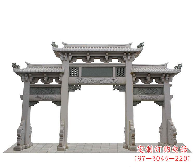 湖北精美仿古三门牌坊石雕