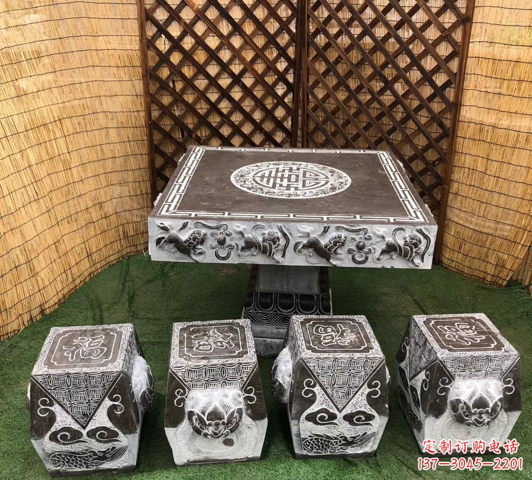 湖北仿古石桌凳公园景观石雕