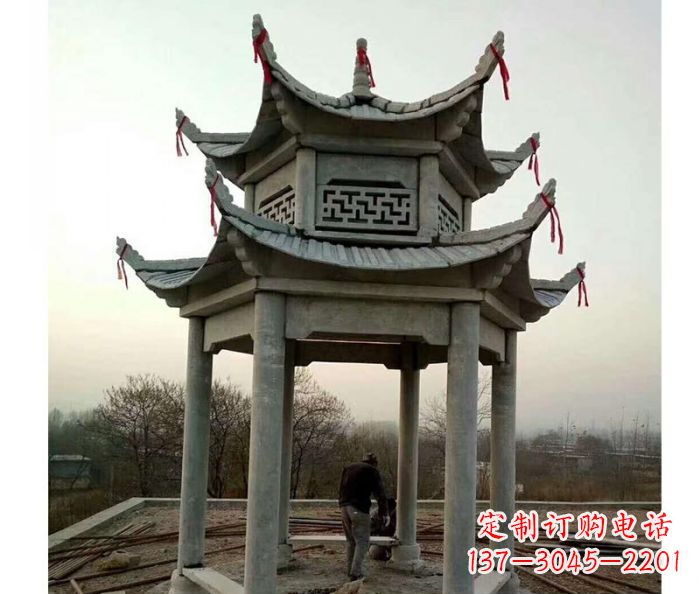 湖北仿古双层石雕凉亭