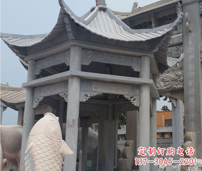 湖北精美仿古双层石雕凉亭