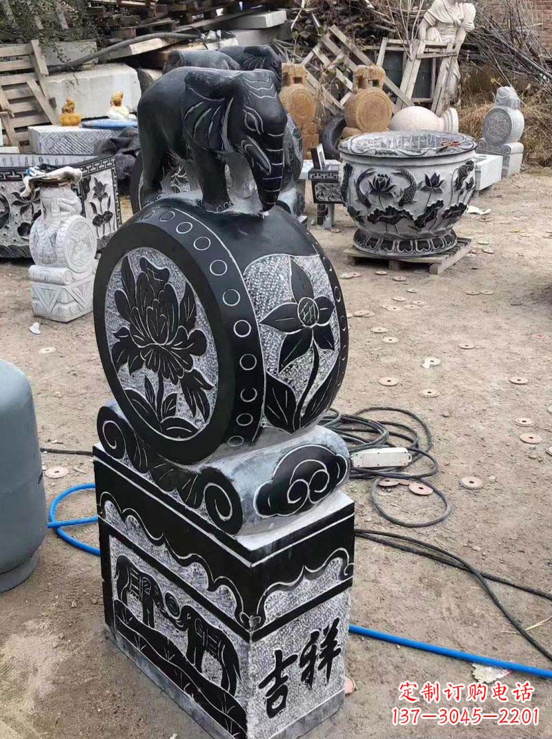 湖北仿古小象抱鼓石雕塑