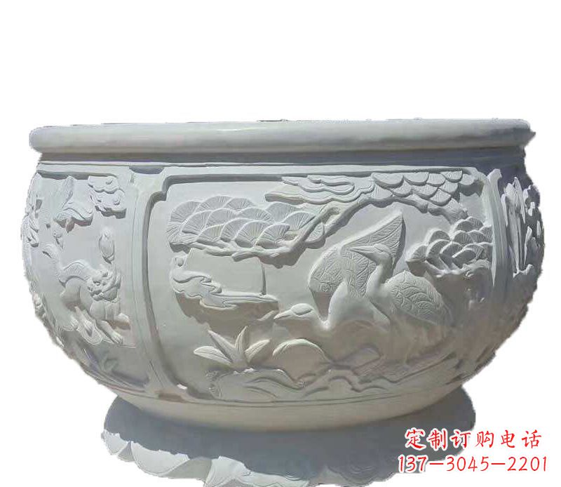 湖北精美仿古鱼缸石雕花盆雕塑