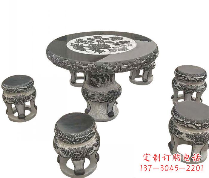 湖北仿古圆形石桌凳雕塑