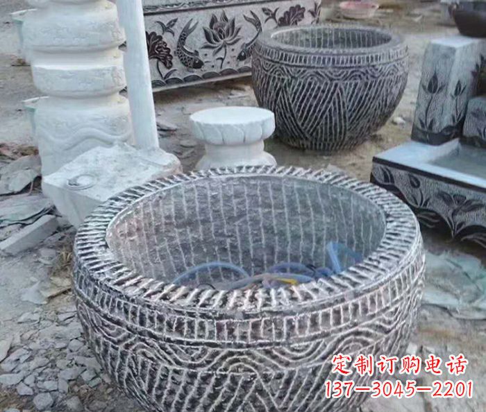 湖北精美仿古石雕水缸