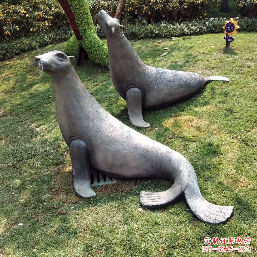 湖北精美玻璃钢海豹雕塑