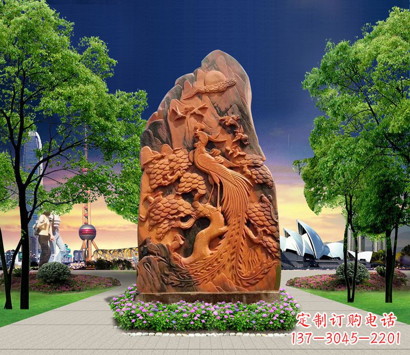 湖北凤凰石雕公园动物摆件