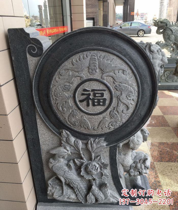 湖北福字雕塑 招财门墩石抱鼓