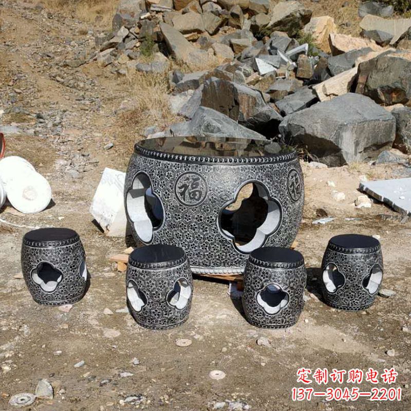 湖北福字青石桌凳雕塑