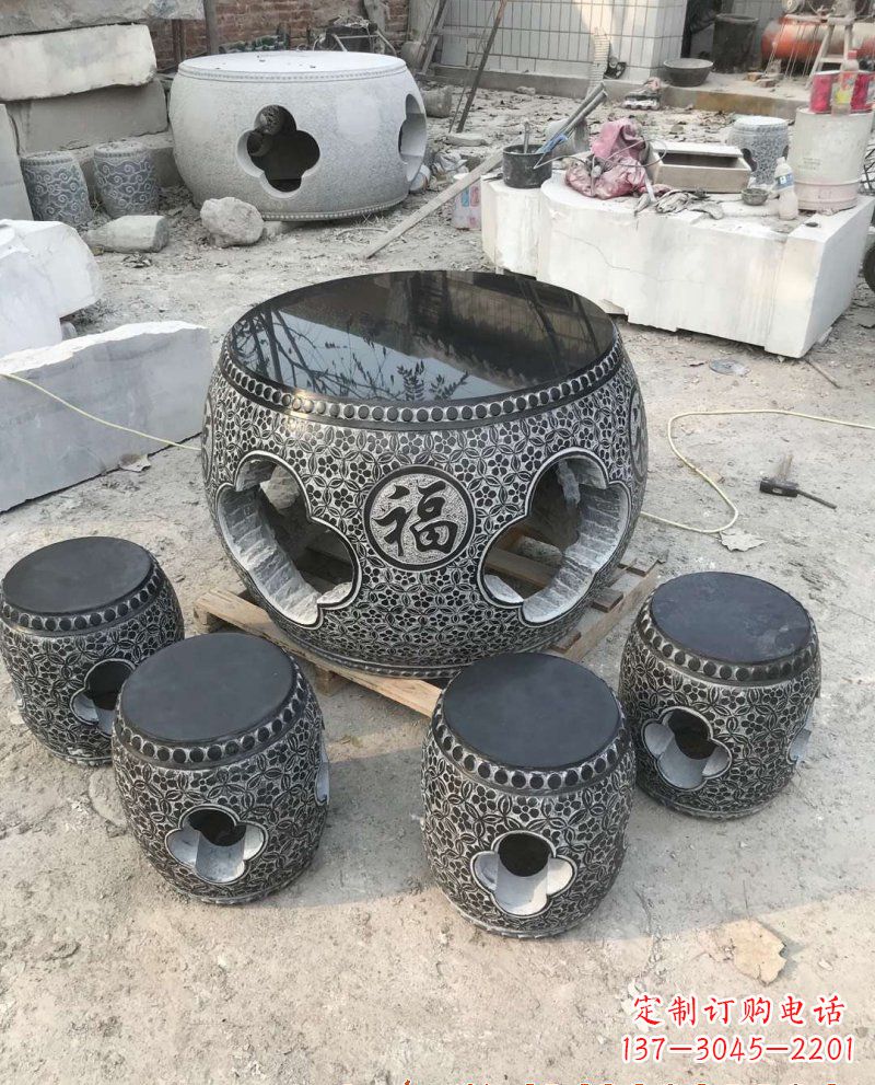 湖北特大型福字桌凳石雕