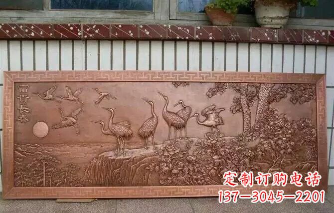 湖北富贵仙鹤浮雕锻铜雕塑