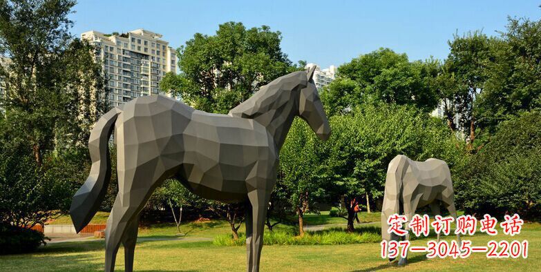 湖北公园不锈钢抽象马动物雕塑 (3)