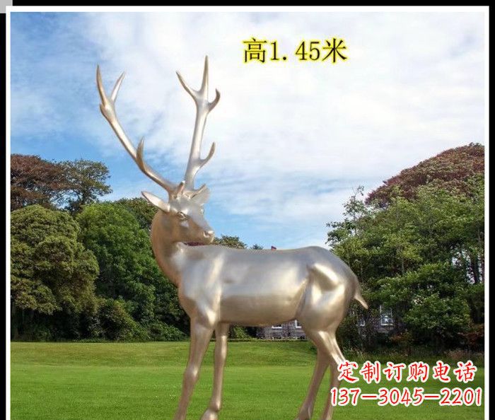 湖北高端室外不锈钢巨型动物鹿雕塑