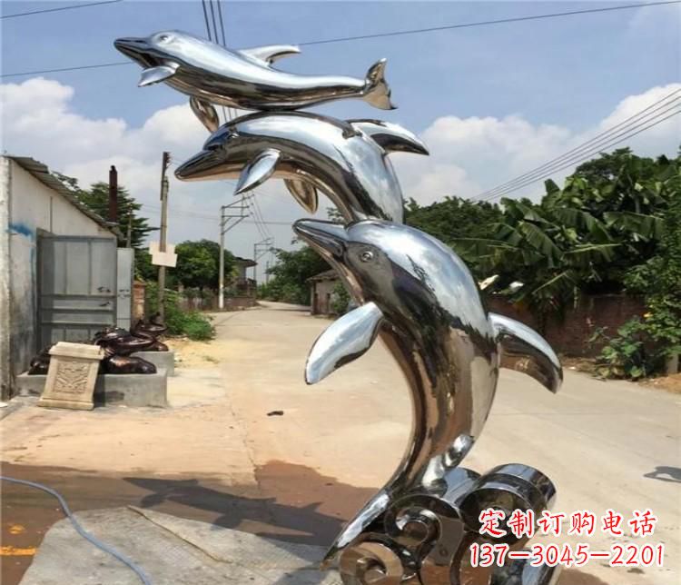 湖北冲浪海豚不锈钢雕塑