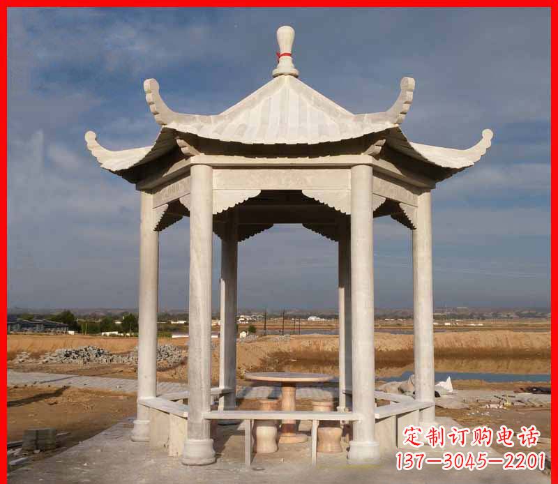 湖北公园大理石六角石雕凉亭 (2)
