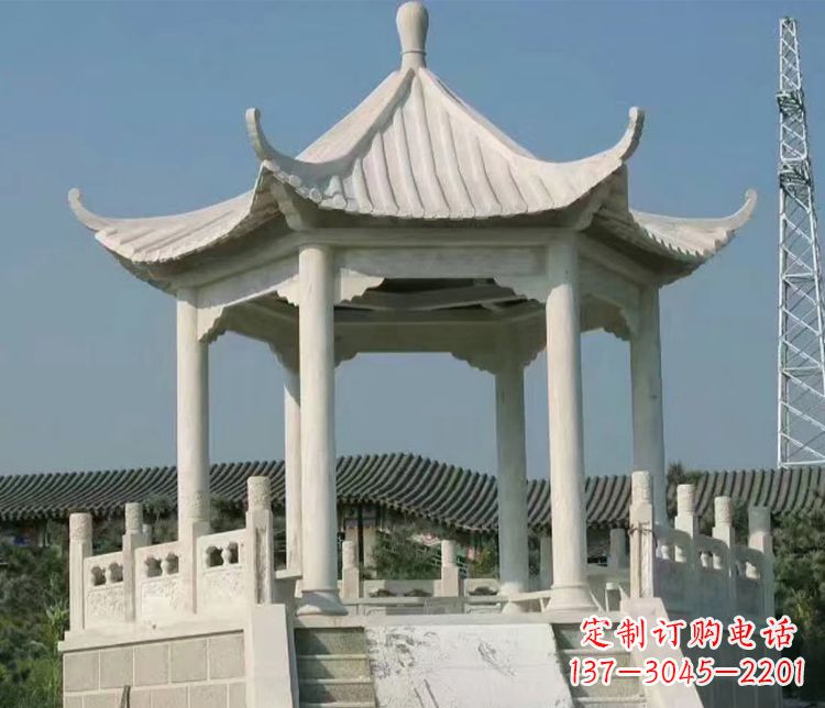 湖北极具视觉冲击力的大理石六角石凉亭雕塑