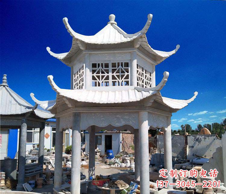 湖北大理石双层凉亭雕塑