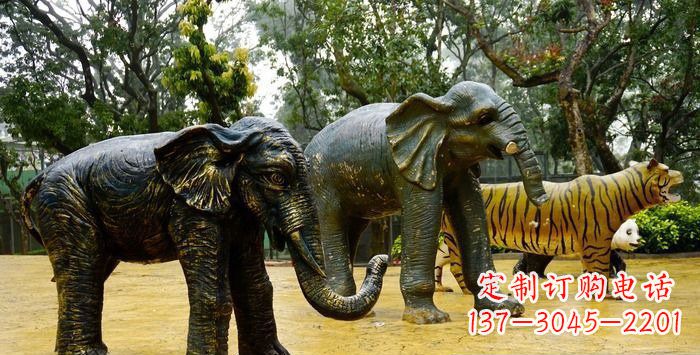 湖北公园大象动物铜雕_1