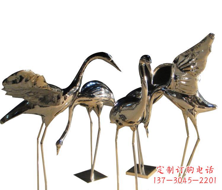 湖北三角中国领雕塑不锈钢仙鹤雕塑