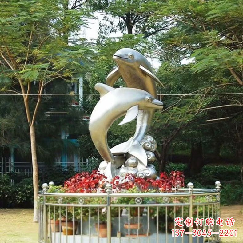 湖北公园动物海豚不锈钢景观雕塑